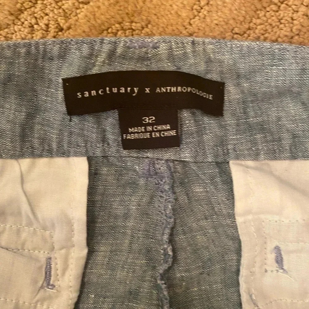 Anthropologie sanctuary terrain linen cropped utility pants 32 chambray - Picture 7 of 13